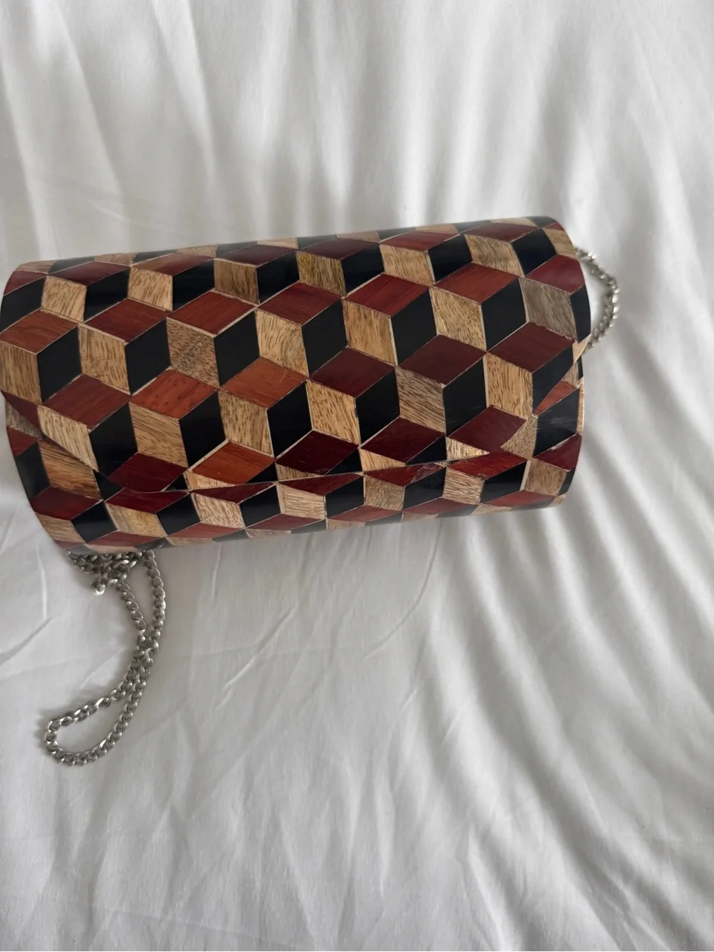 Handcrafted Geometric Inlay Decorative Box - Black, Red, Brown